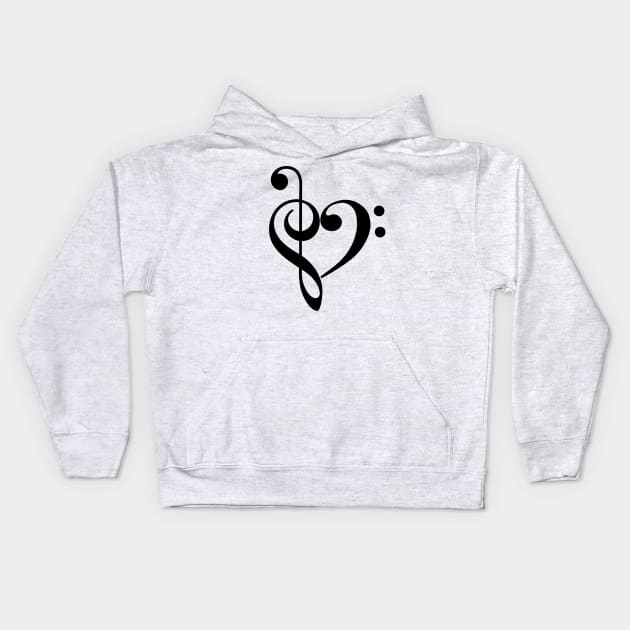 Treble Clef & Bass Clef Heart Kids Hoodie by heartlocked